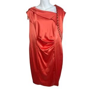 Verucci by Chancelle Orange Satin Shift Dress Size 14 Asymmetrical Neckline